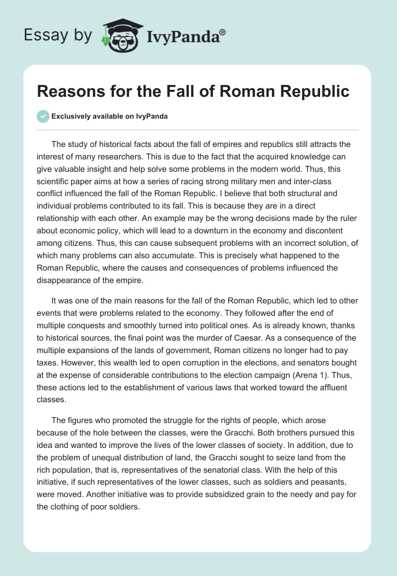 Reasons for the Fall of Roman Republic. Page 1