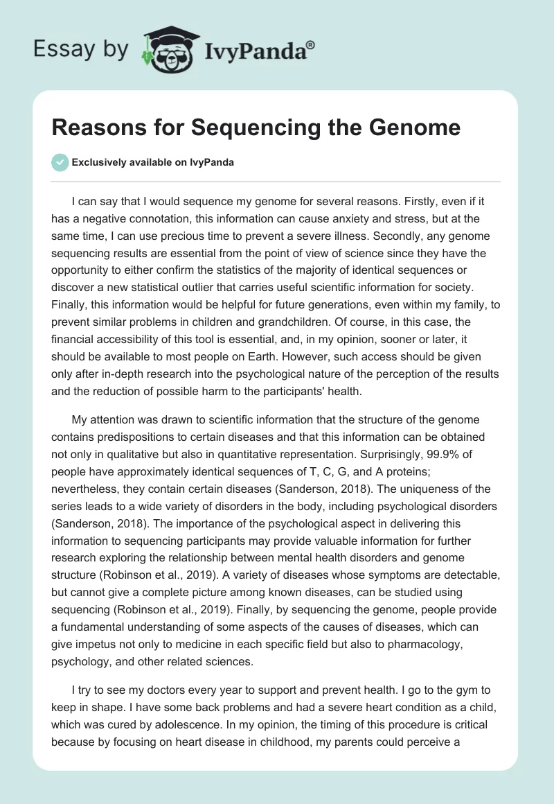 Reasons for Sequencing the Genome. Page 1