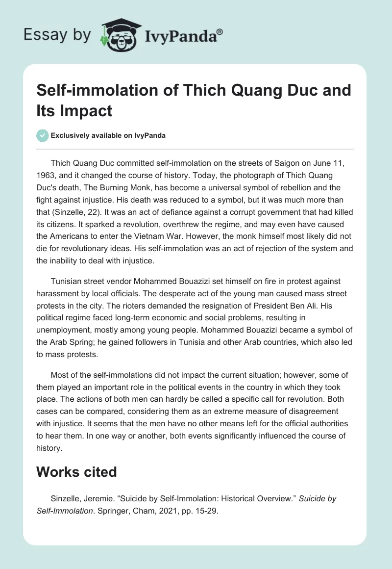 Self-immolation of Thich Quang Duc and Its Impact. Page 1