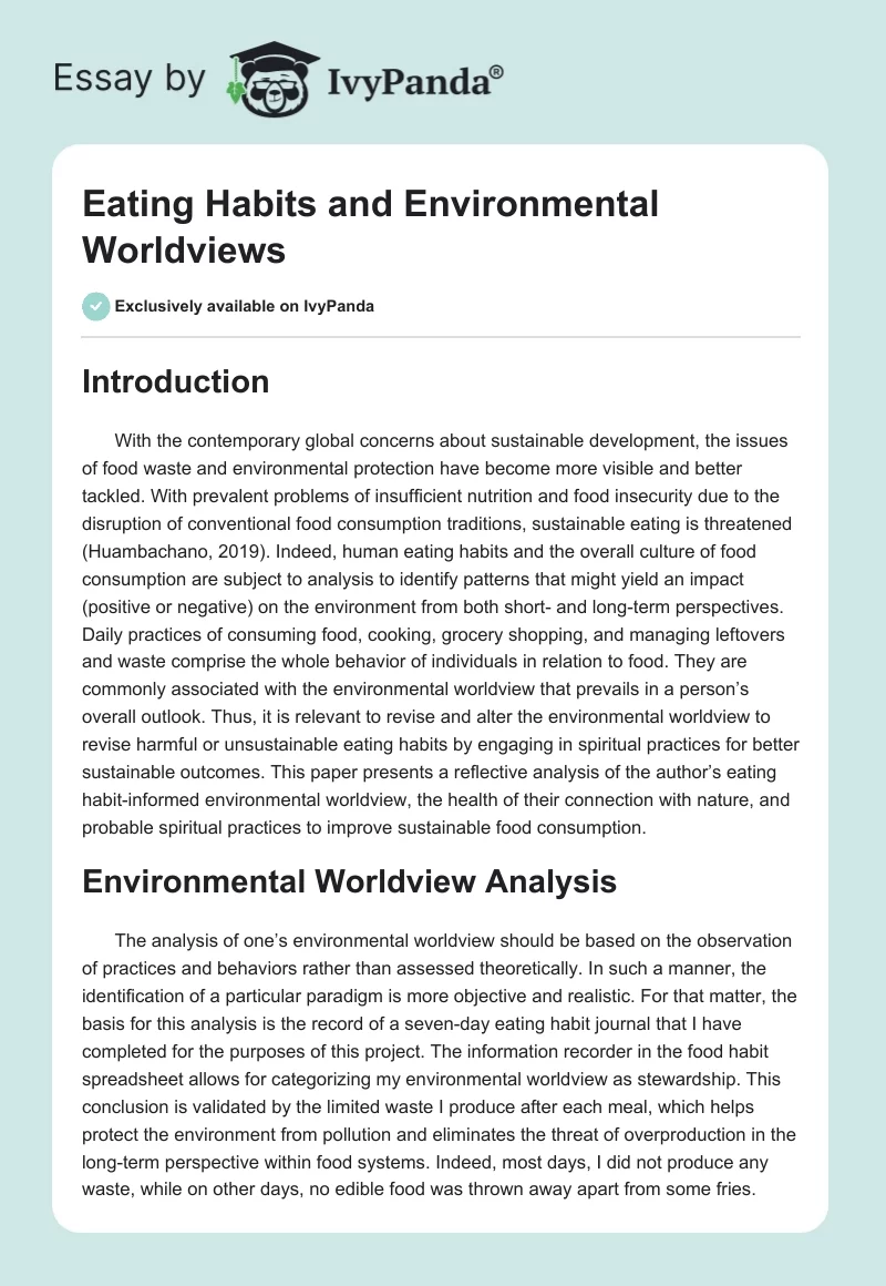 Eating Habits and Environmental Worldviews. Page 1