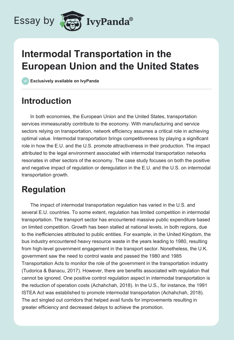 Intermodal Transportation in the European Union and the United States. Page 1