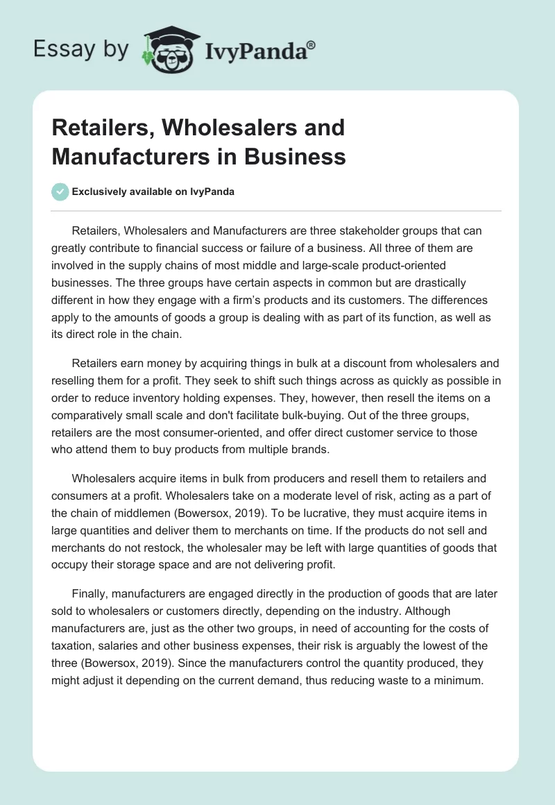 Retailers, Wholesalers and Manufacturers in Business. Page 1