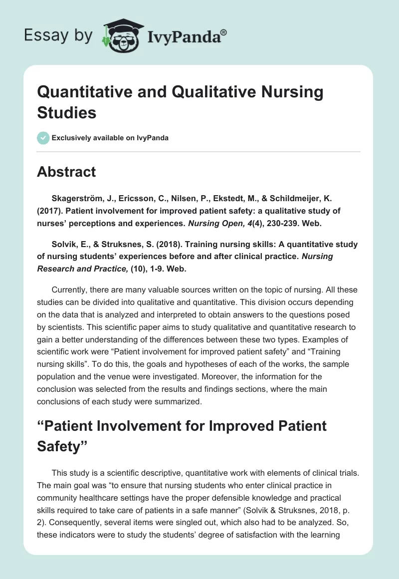 Quantitative and Qualitative Nursing Studies. Page 1