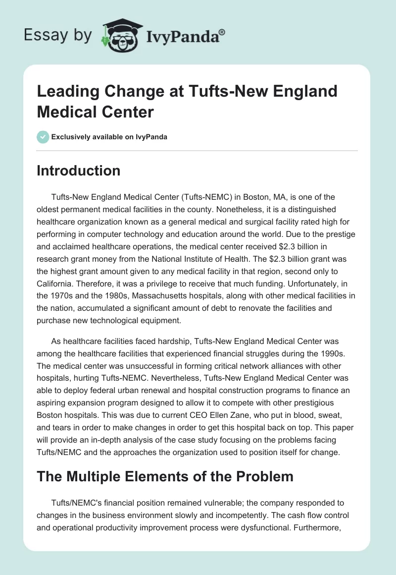 Leading Change at Tufts-New England Medical Center. Page 1