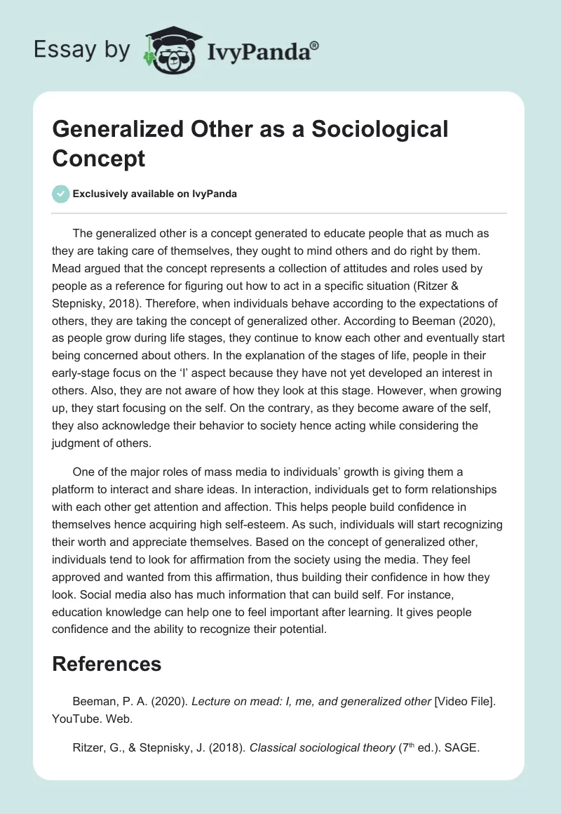 Generalized Other as a Sociological Concept. Page 1