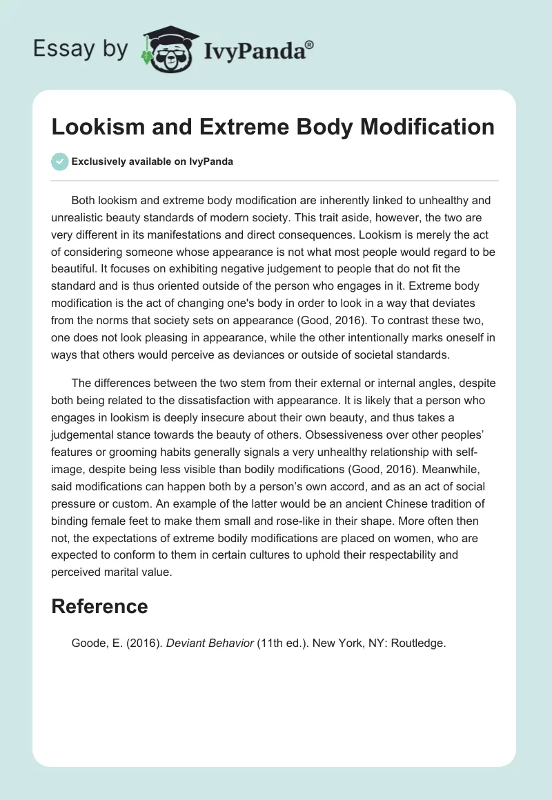 Lookism and Extreme Body Modification. Page 1