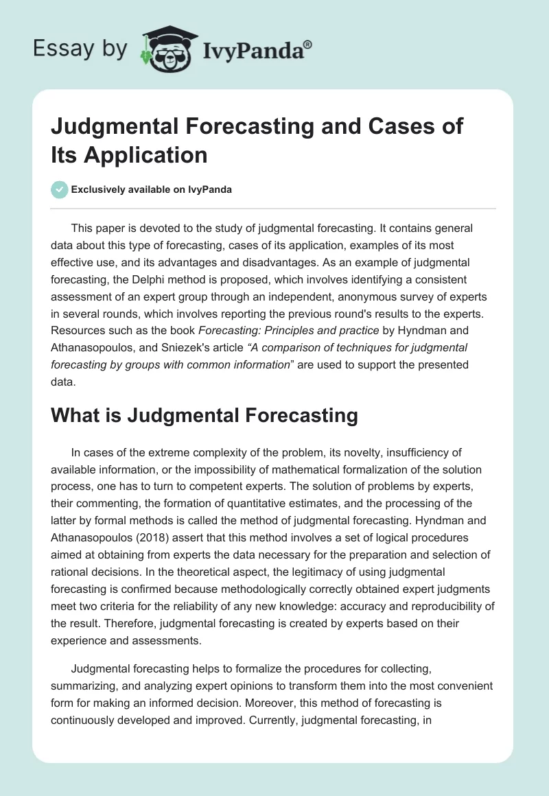 Judgmental Forecasting and Cases of Its Application. Page 1