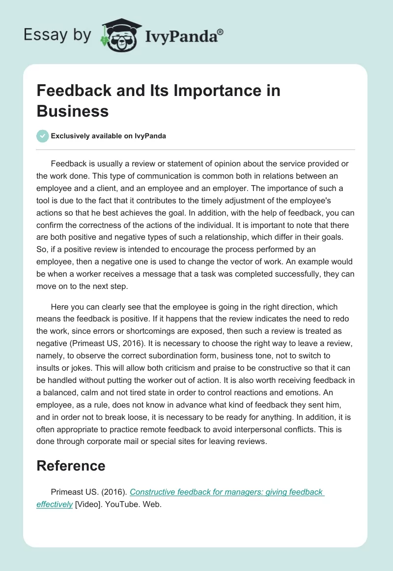 Feedback and Its Importance in Business. Page 1