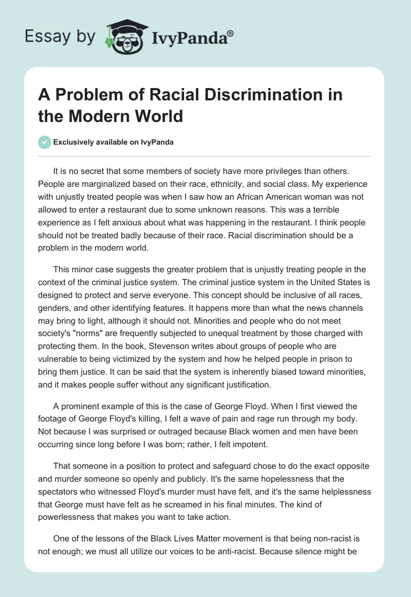 A Problem of Racial Discrimination in the Modern World. Page 1