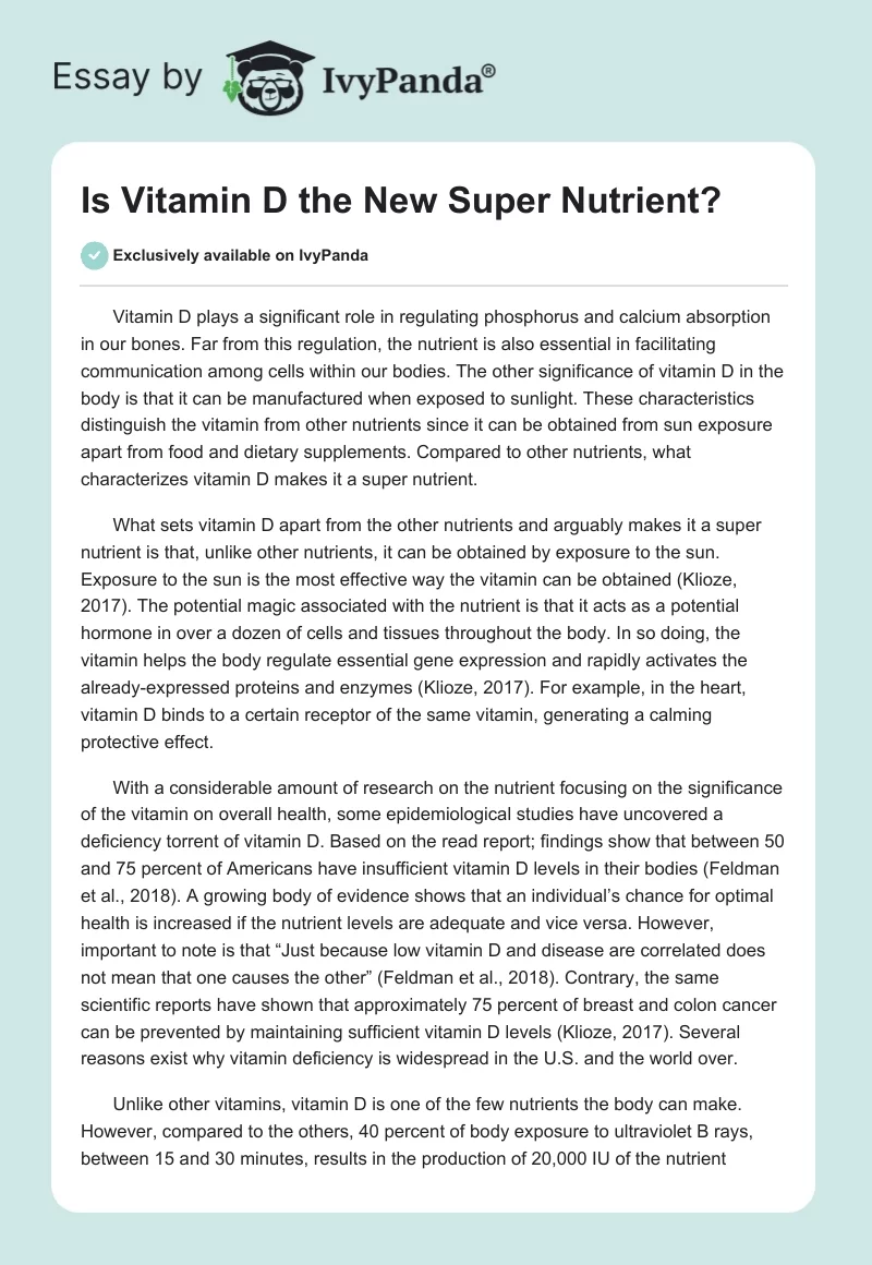 Is Vitamin D the New Super Nutrient?. Page 1