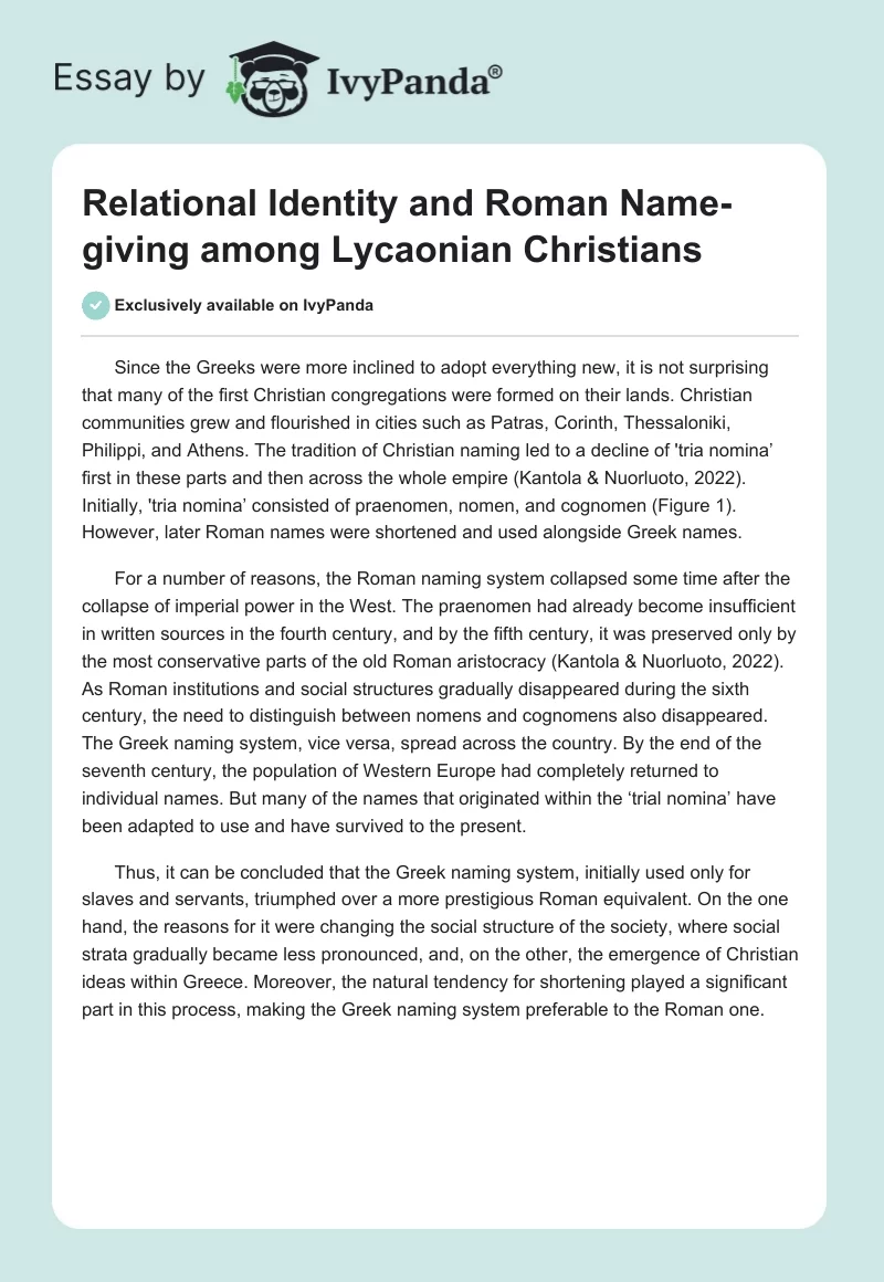 Relational Identity and Roman Name-Giving Among Lycaonian Christians. Page 1