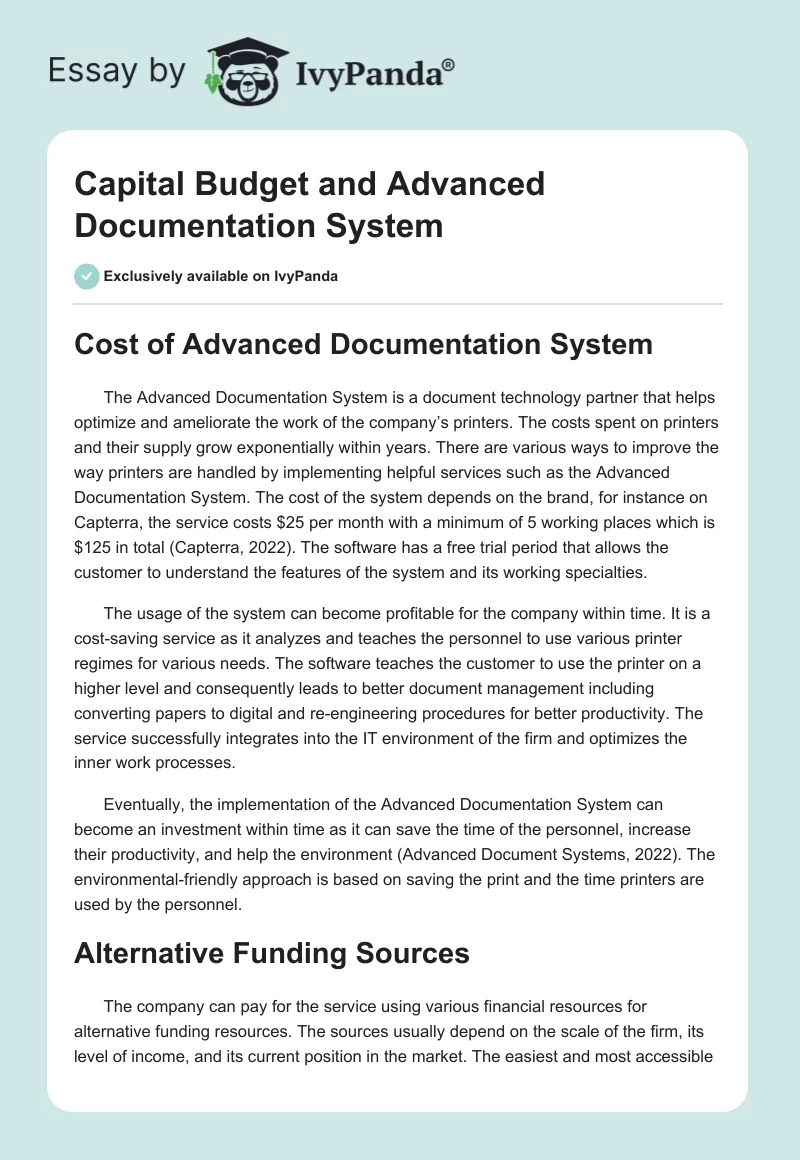 Capital Budget and Advanced Documentation System. Page 1