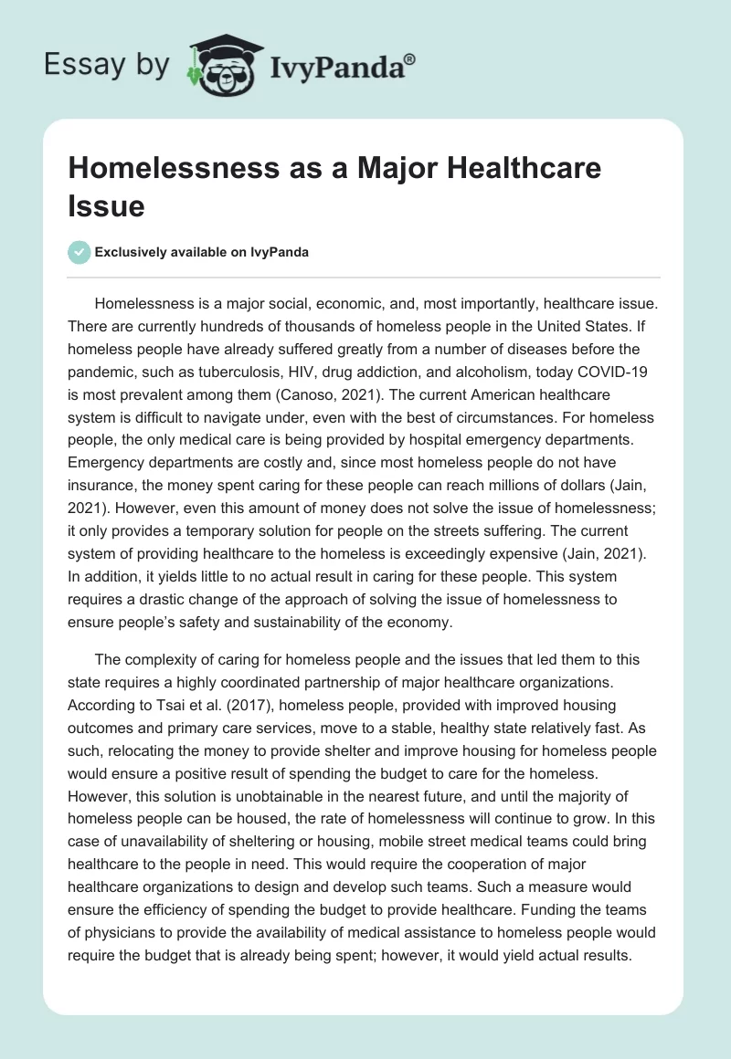 Homelessness as a Major Healthcare Issue. Page 1
