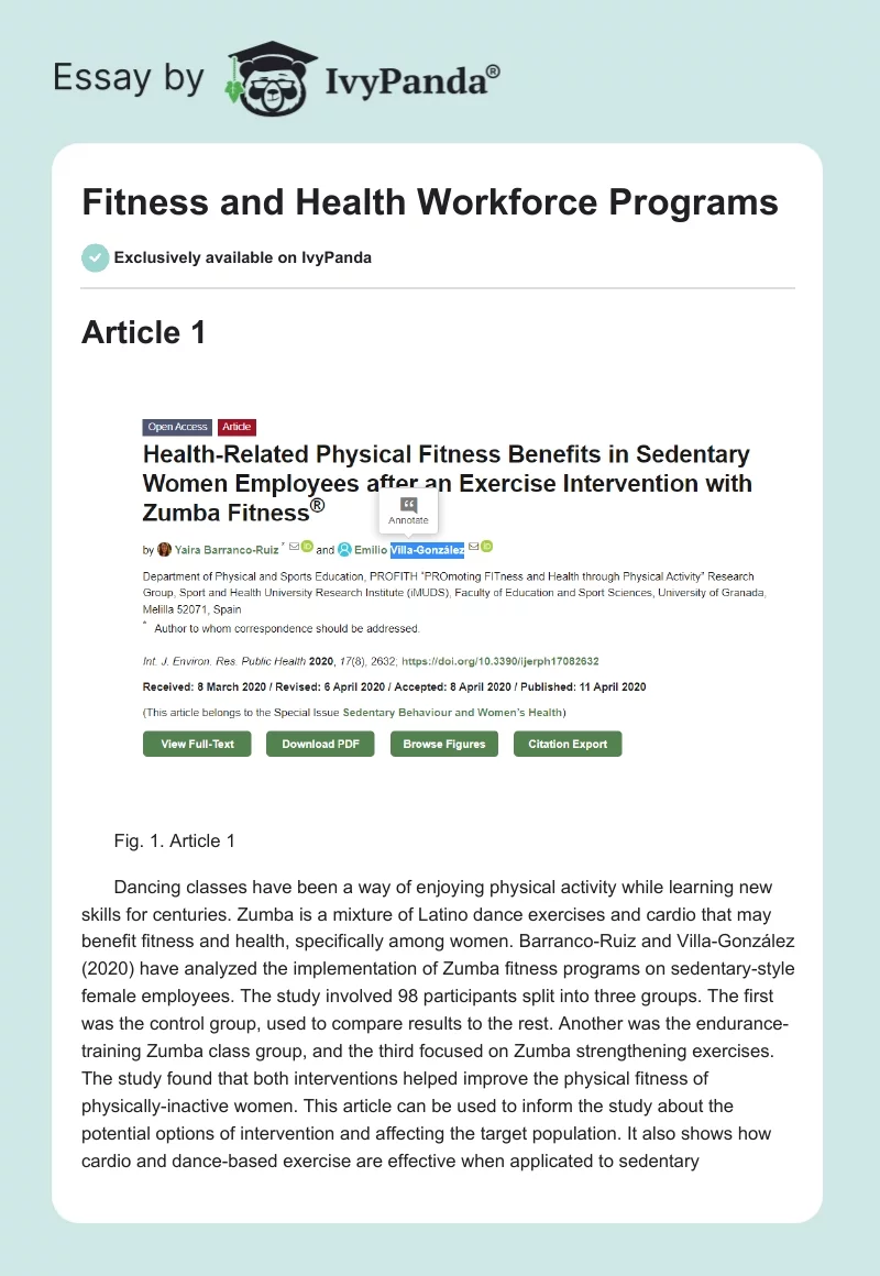Fitness and Health Workforce Programs. Page 1