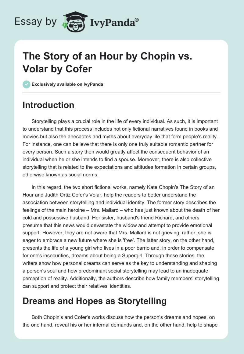 "The Story of an Hour" by Chopin vs. "Volar" by Cofer. Page 1