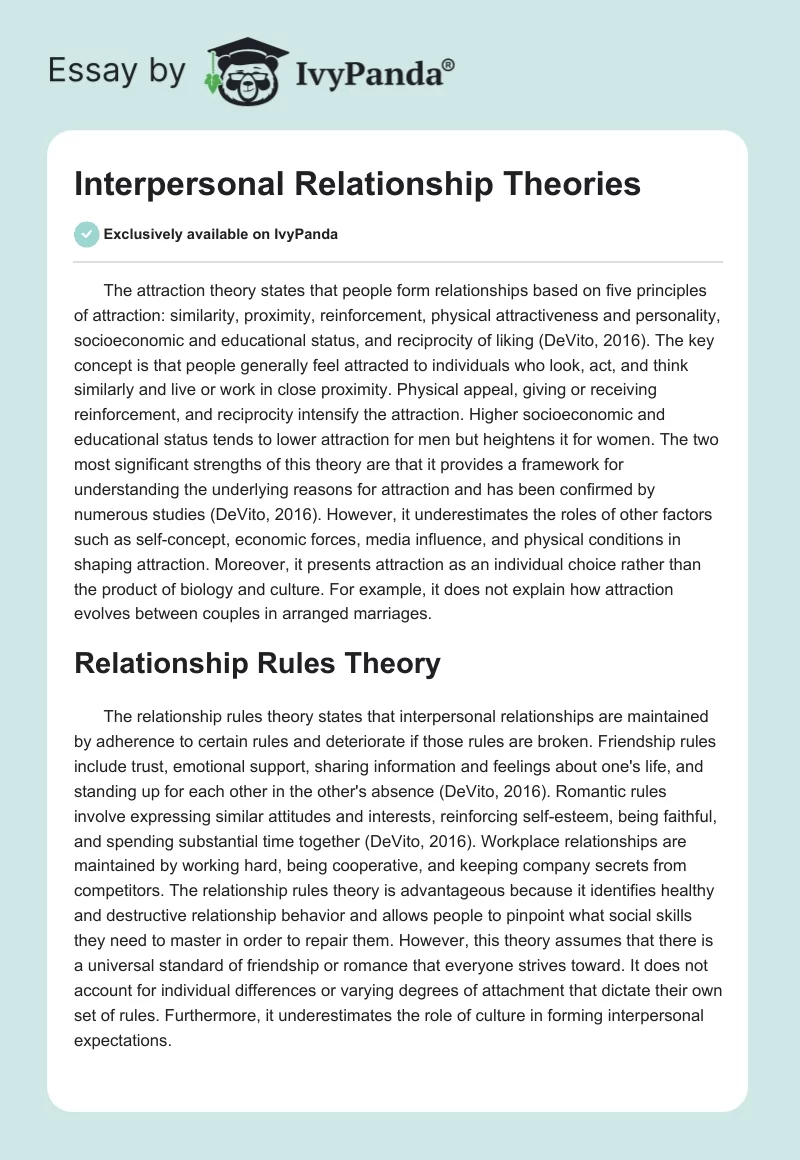 Interpersonal Relationship Theories. Page 1