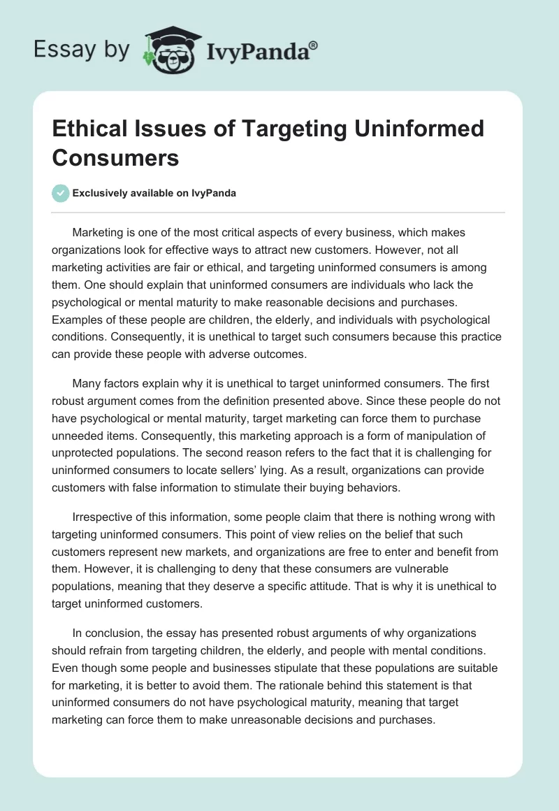 Ethical Issues of Targeting Uninformed Consumers. Page 1
