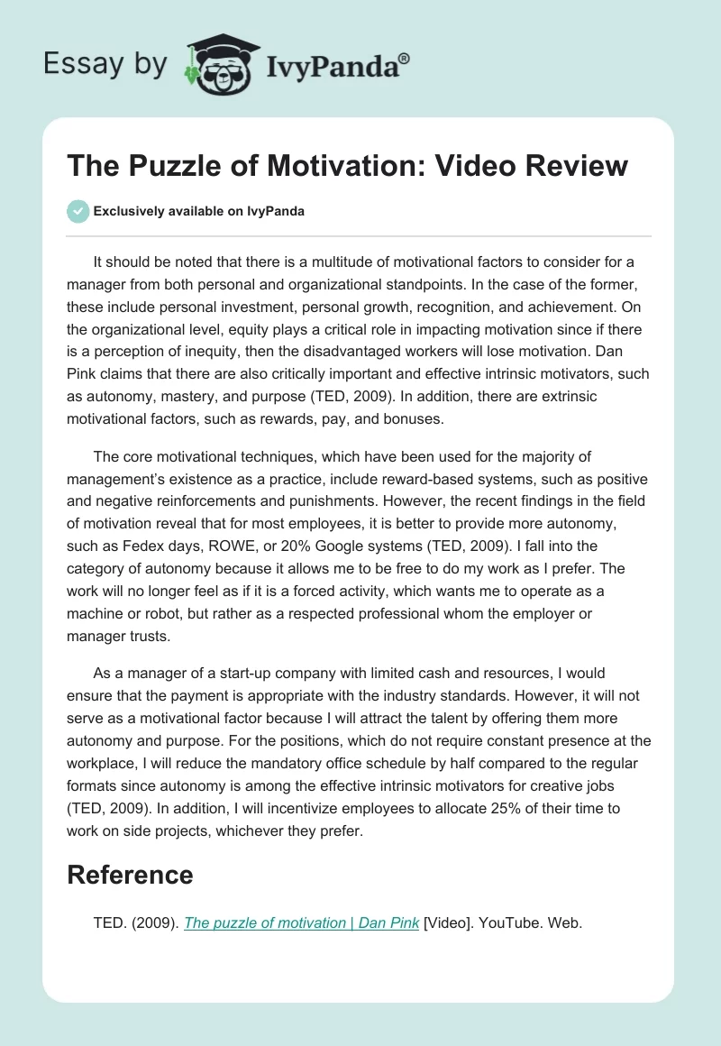 The Puzzle of Motivation: Video Review. Page 1