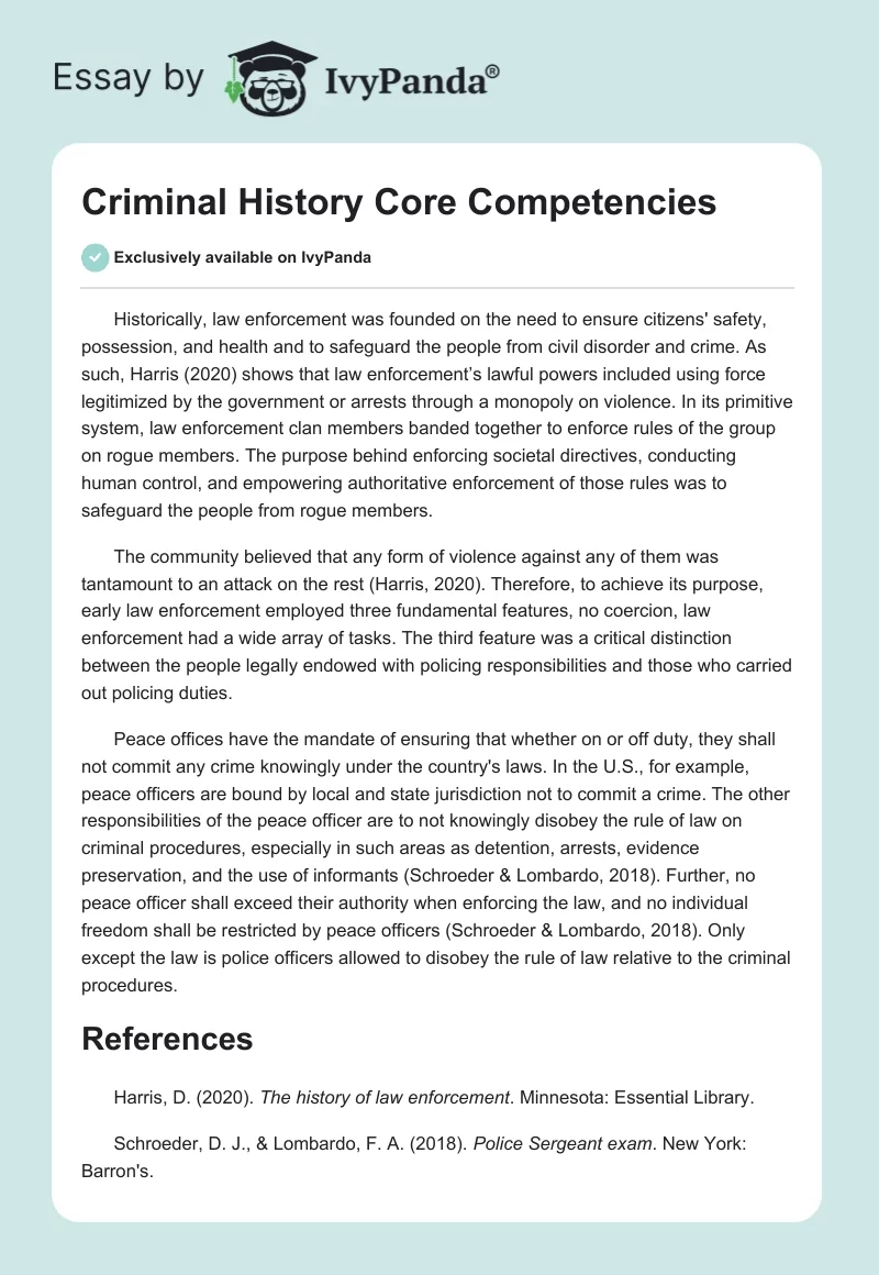 Criminal History Core Competencies. Page 1