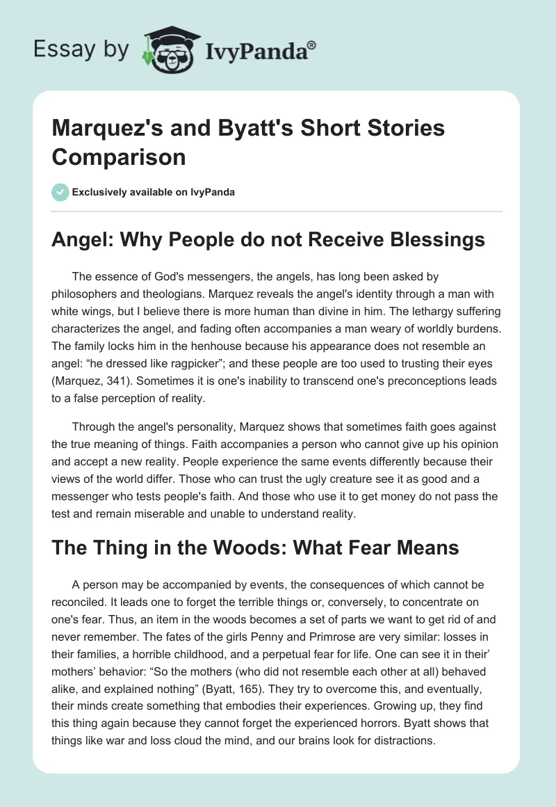 Marquez's and Byatt's Short Stories Comparison. Page 1