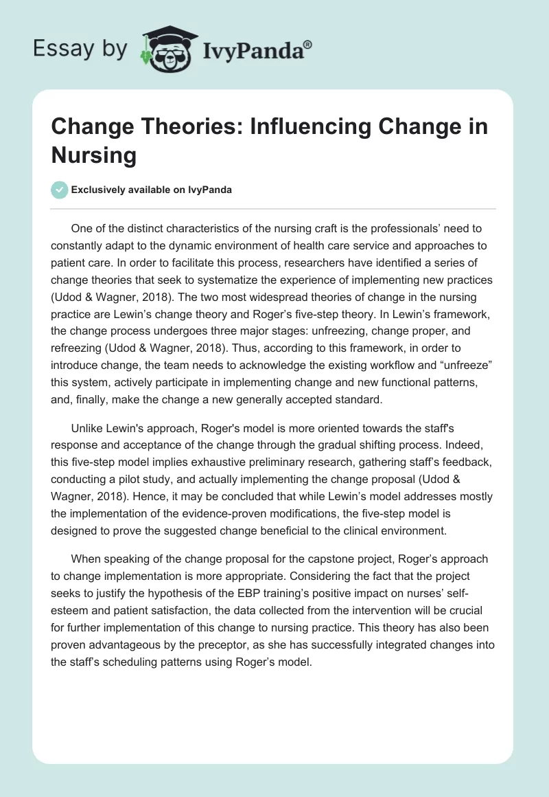 Change Theories: Influencing Change in Nursing. Page 1