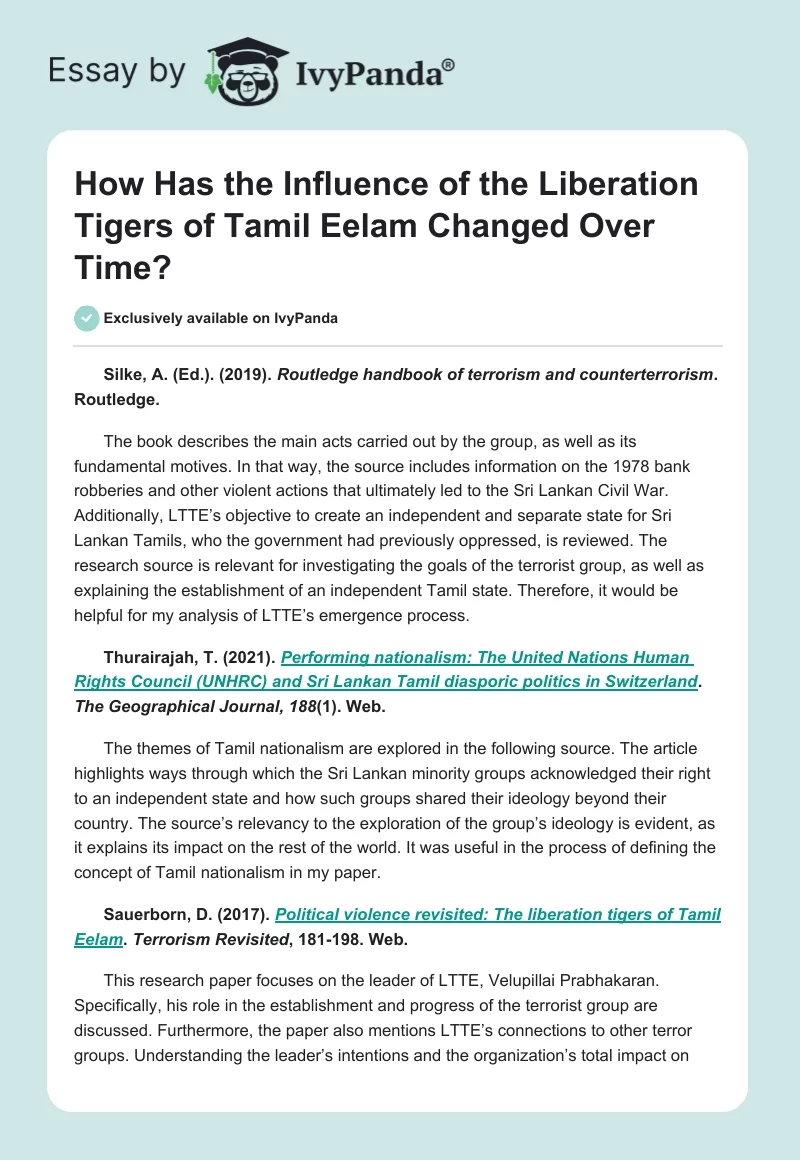 How Has the Influence of the Liberation Tigers of Tamil Eelam Changed Over Time?. Page 1