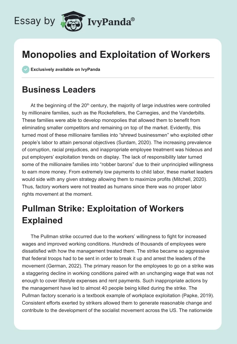 Monopolies and Exploitation of Workers. Page 1