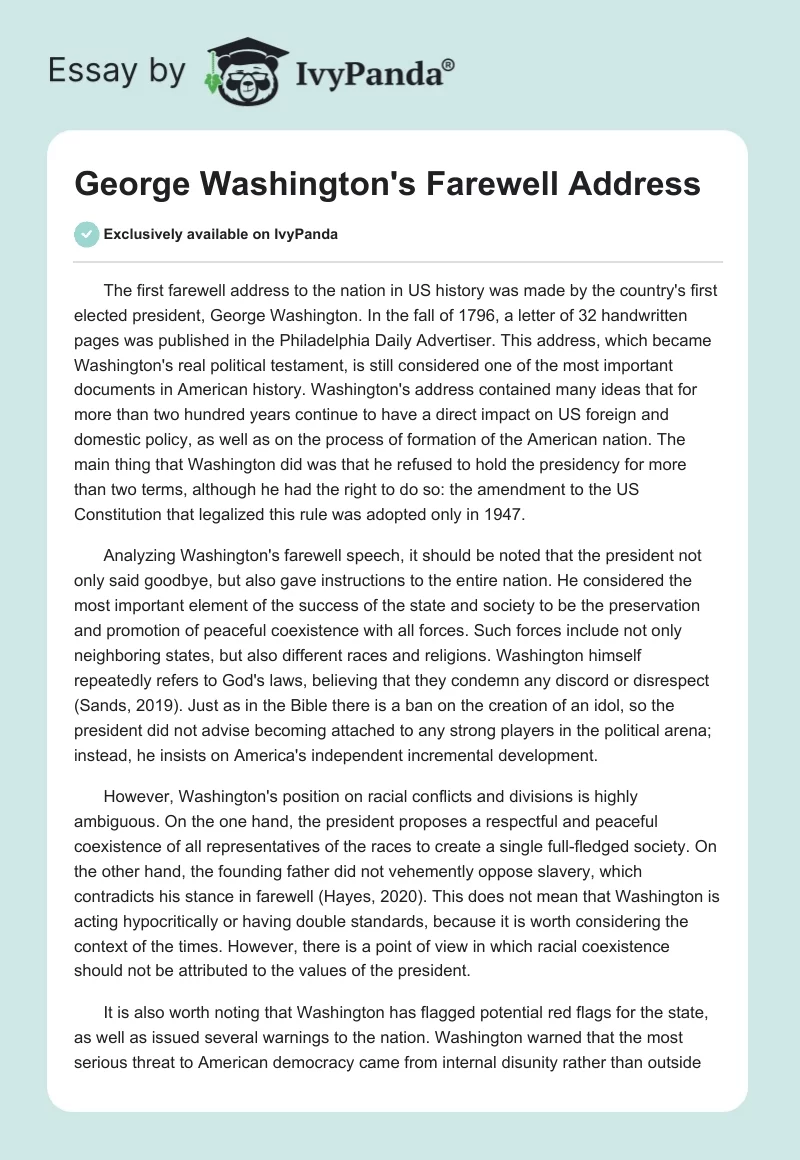 George Washington's Farewell Address. Page 1