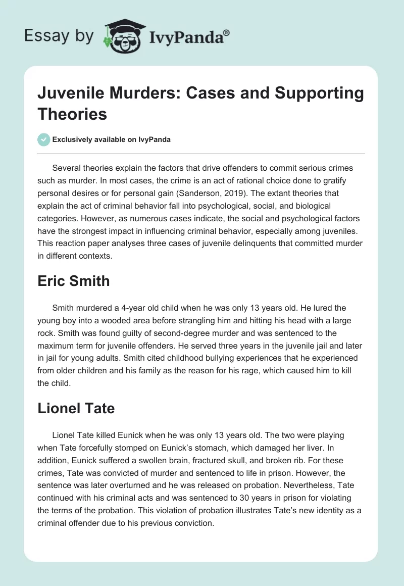 Juvenile Murders: Cases and Supporting Theories. Page 1