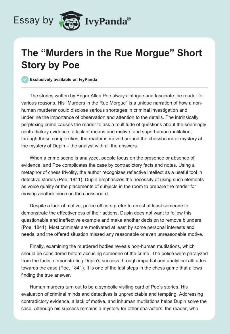 The “Murders in the Rue Morgue” Short Story by Poe. Page 1