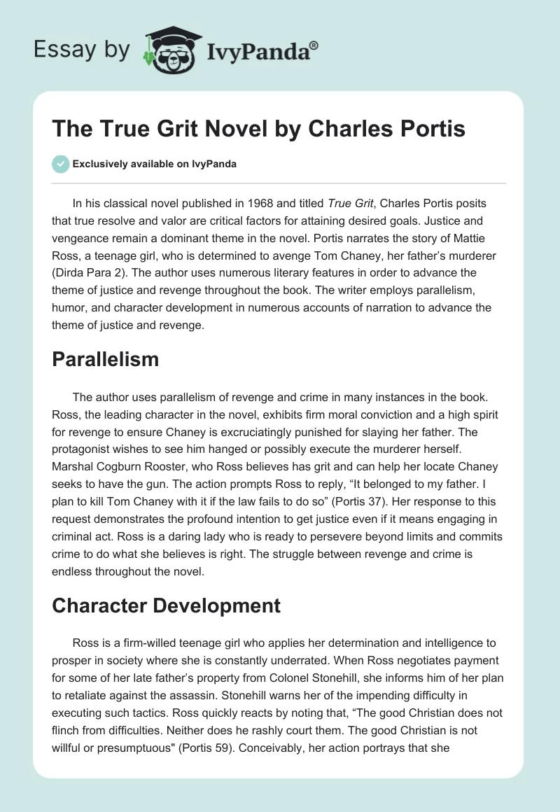 The "True Grit" Novel by Charles Portis. Page 1