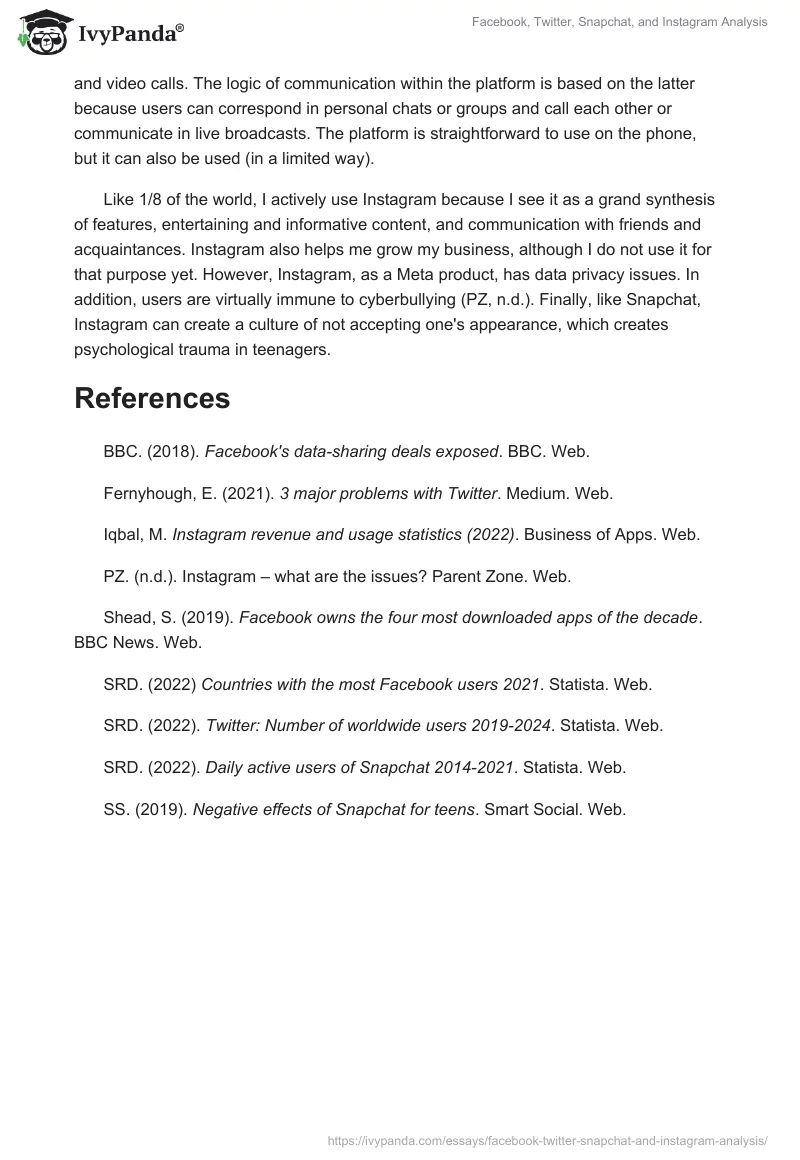 Facebook, Twitter, Snapchat, and Instagram Analysis. Page 3