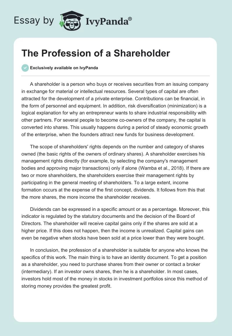 The Profession of a Shareholder. Page 1