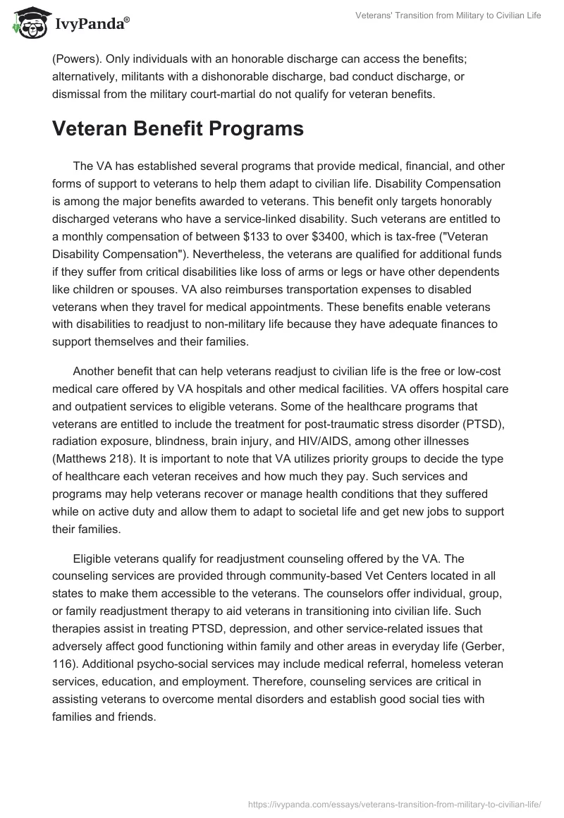 Veterans' Transition From Military to Civilian Life. Page 2