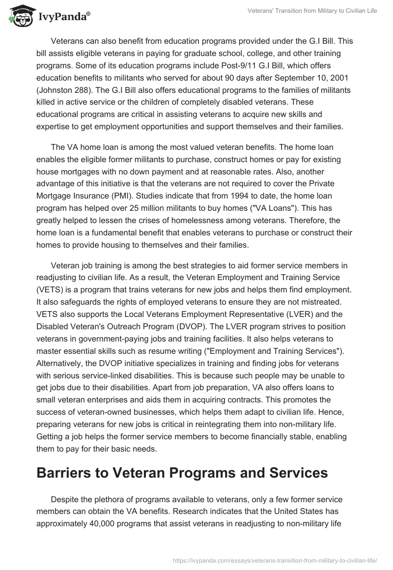 Veterans' Transition From Military to Civilian Life. Page 3