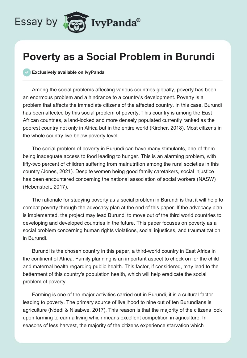 Poverty as a Social Problem in Burundi. Page 1
