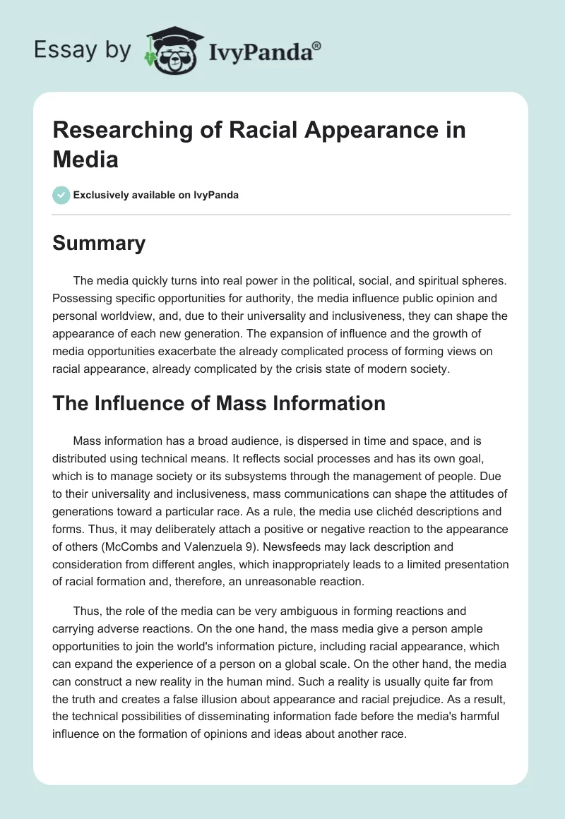 Researching of Racial Appearance in Media. Page 1