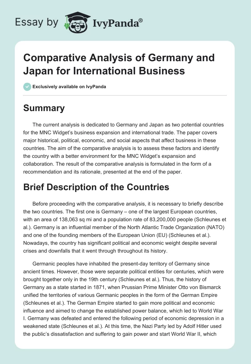 Comparative Analysis of Germany and Japan for International Business. Page 1