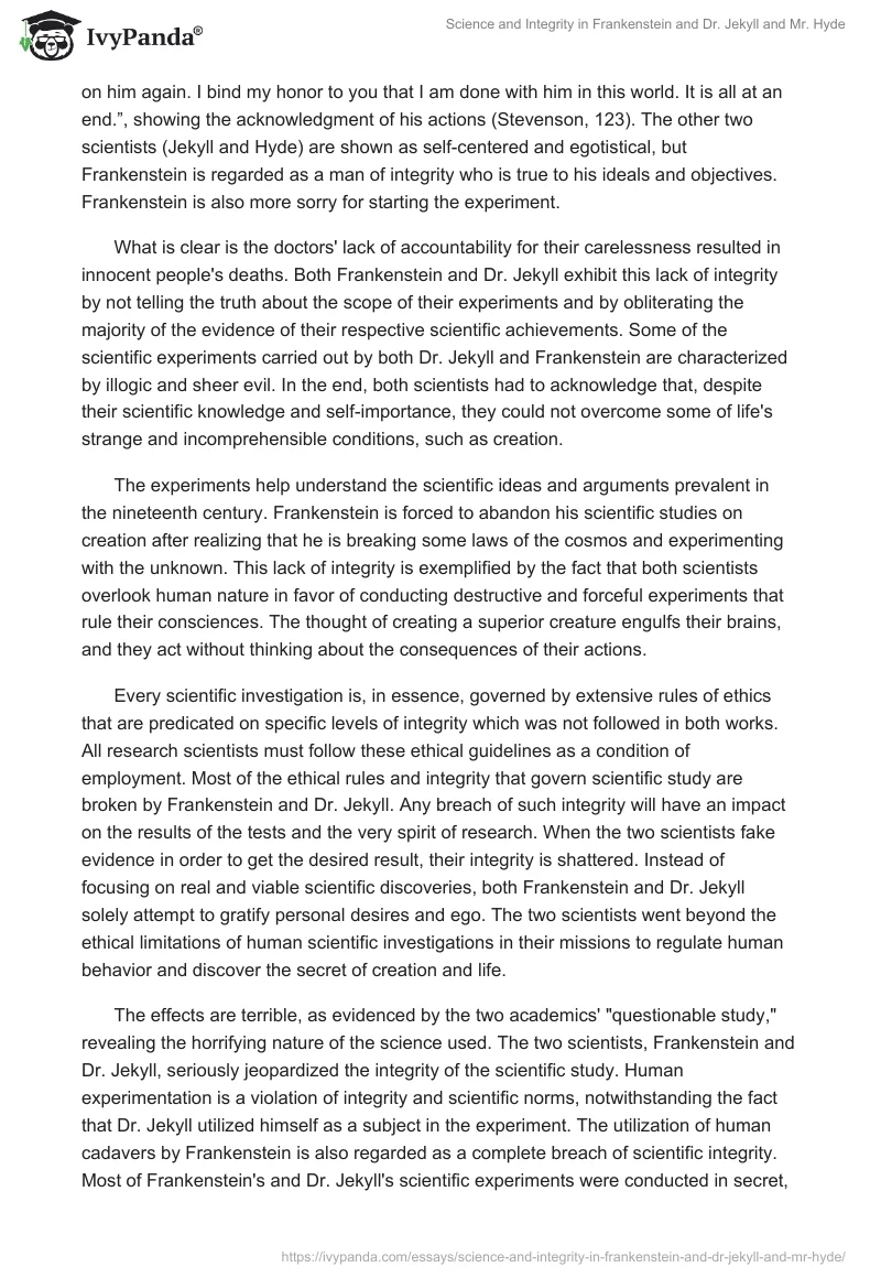 Science and Integrity in Frankenstein and Dr. Jekyll and Mr. Hyde. Page 2