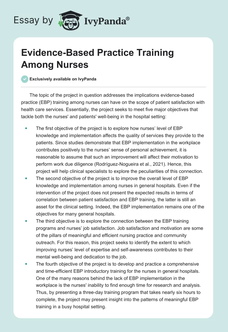 Evidence-Based Practice Training Among Nurses. Page 1