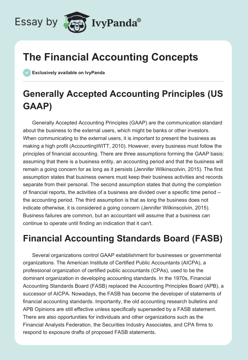 The Financial Accounting Concepts. Page 1