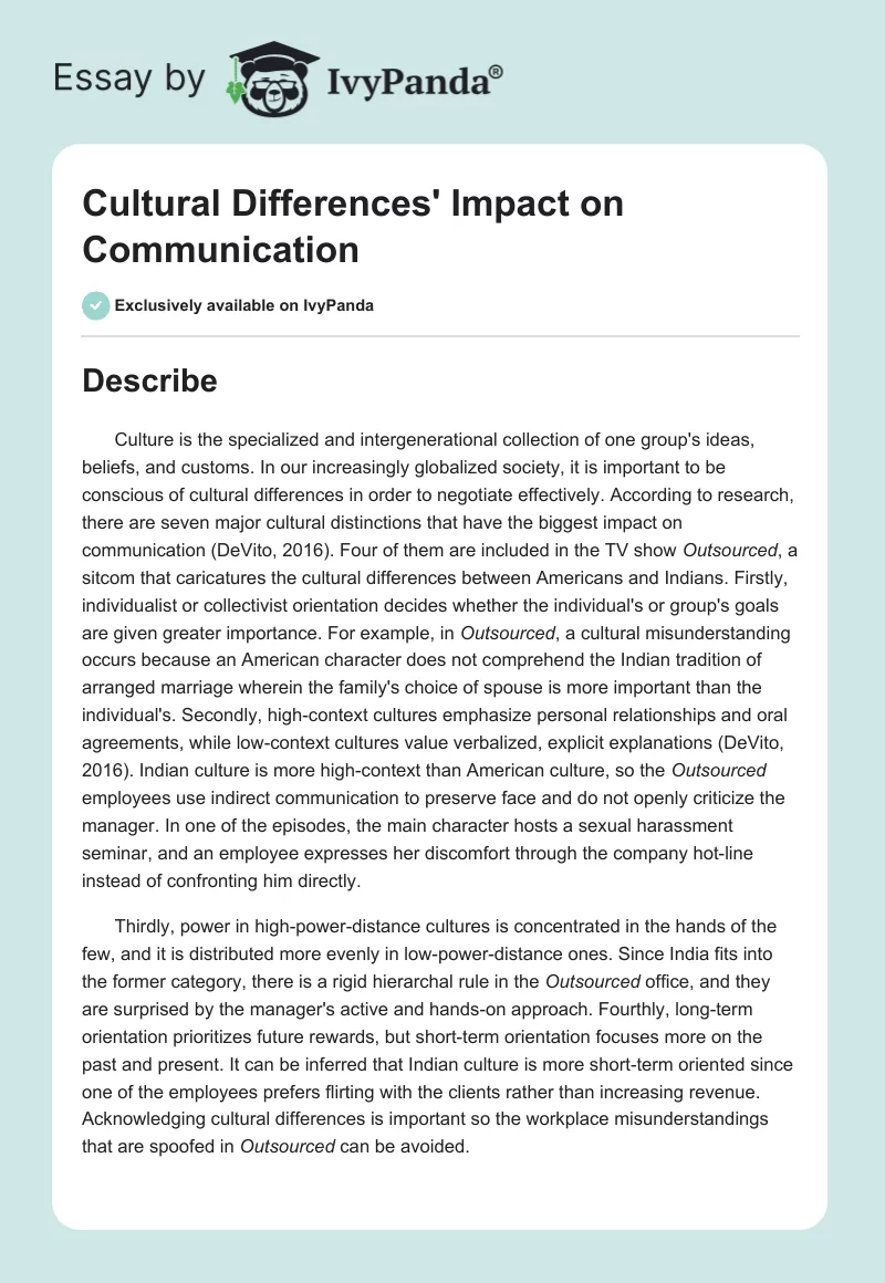 Cultural Differences' Impact on Communication. Page 1