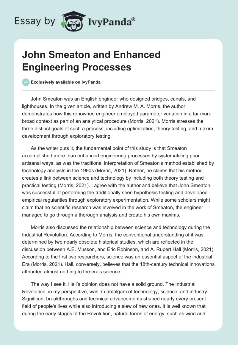 John Smeaton and Enhanced Engineering Processes. Page 1