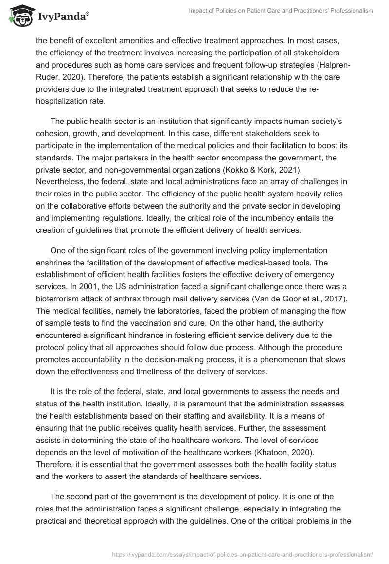 Impact of Policies on Patient Care and Practitioners' Professionalism. Page 2