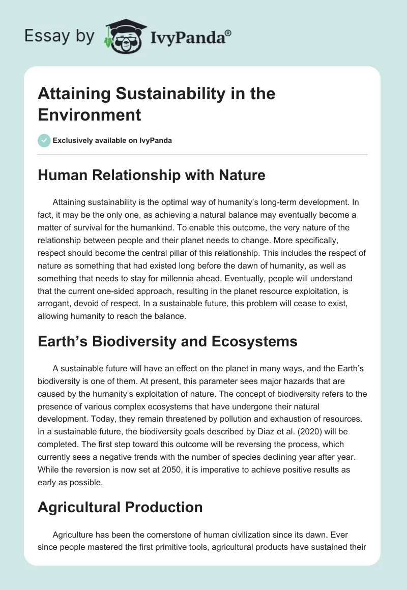 Attaining Sustainability in the Environment. Page 1