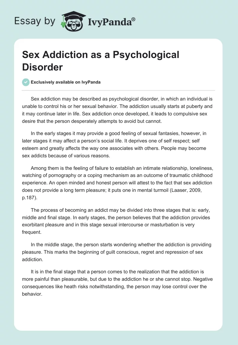Sex Addiction as a Psychological Disorder. Page 1