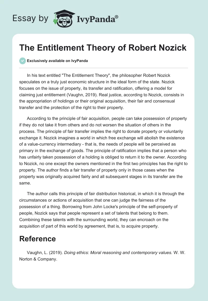 The Entitlement Theory of Robert Nozick. Page 1
