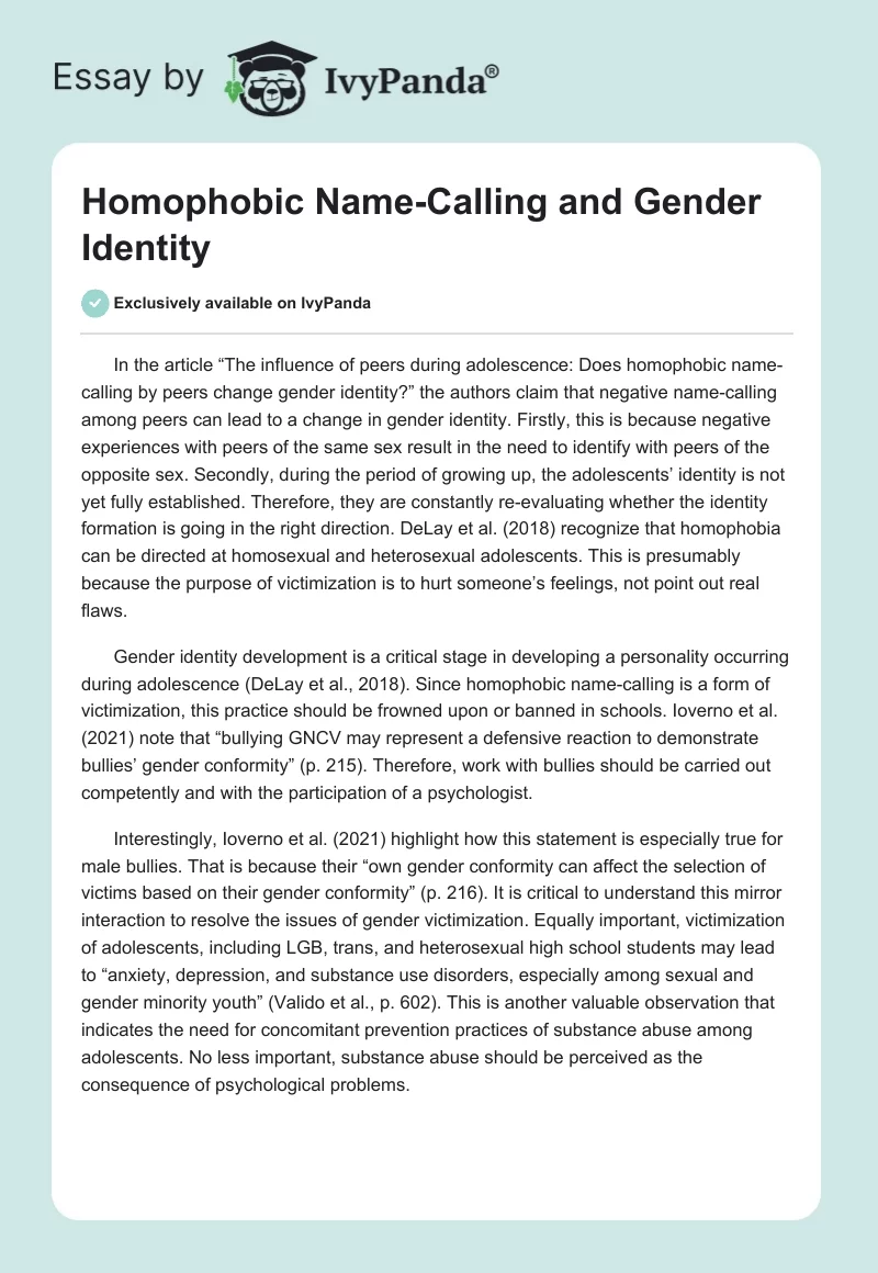 Homophobic Name-Calling and Gender Identity. Page 1