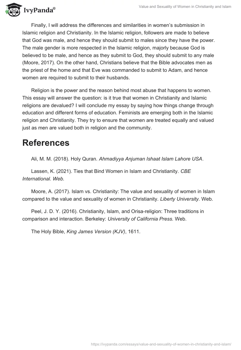 Value and Sexuality of Women in Christianity and Islam. Page 2