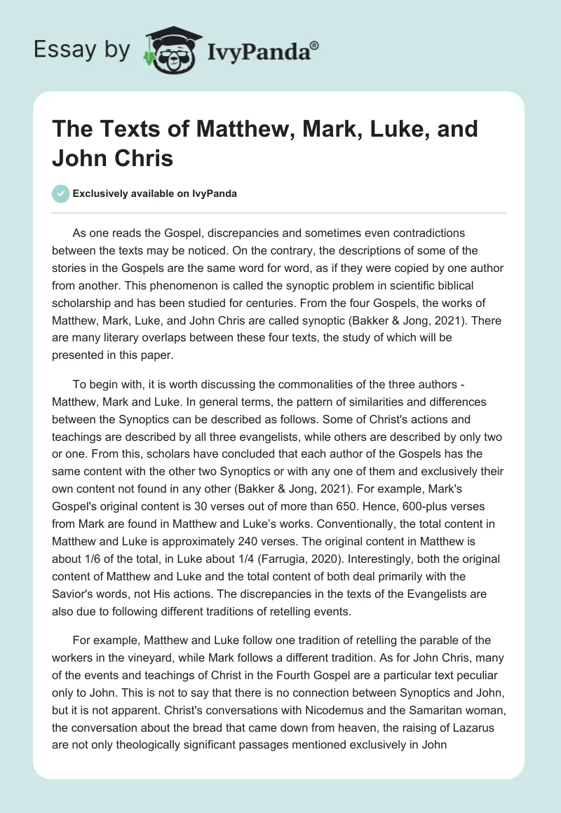 The Texts of Matthew, Mark, Luke, and John Chris. Page 1